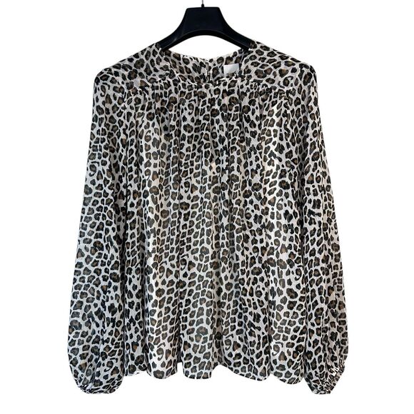 Maeve Anthropologie Top Size Large Leopard Print Flowy Blouse Balloon Sleeve - Picture 1 of 10